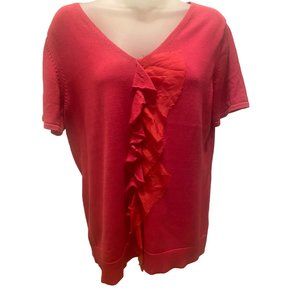 Coldwater Creek Womens Silk Blend Hot Pink Ruffle Top Shirt Sz L 14 Barbiecore